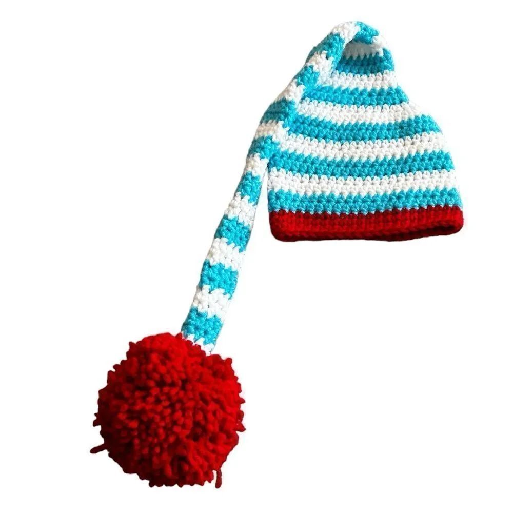 Handmade newborn baby elf long tail knit hat